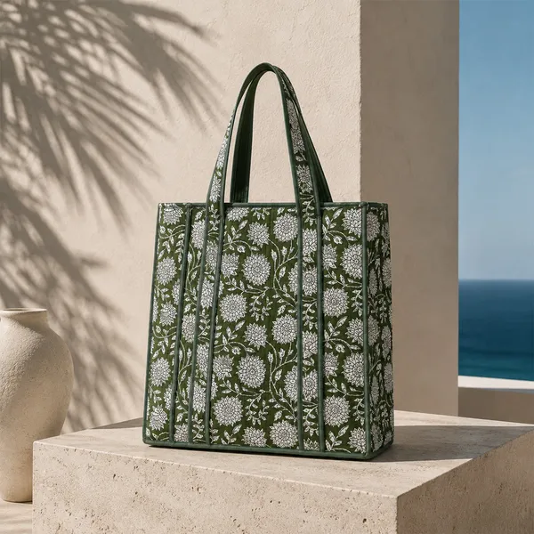 Hari_Phool_Tote_Bag_Forest_Green_Floral_Quilted_Tote_Bag_House_Of_Virasaat