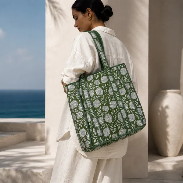 Hari_Phool_Tote_Bag_Forest_Green_Floral_Quilted_Tote_Bag_House_Of_Virasaat