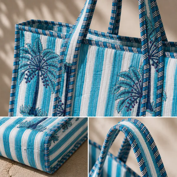 Neel_Taal_Tote_Bag_Blue_Palm_Stripe_Quilted_Tote_Bag_House_Of_Virasaat