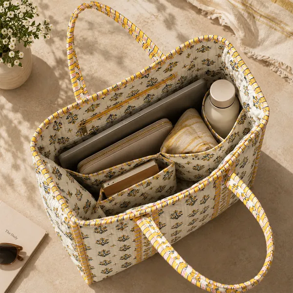 Genda_Phool_Tote_Bag_Ivory_Yellow_Floral_Quilted_Tote_Bag_House_Of_Virasaat