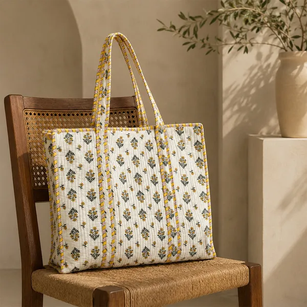 Genda_Phool_Tote_Bag_Ivory_Yellow_Floral_Quilted_Tote_Bag_House_Of_Virasaat