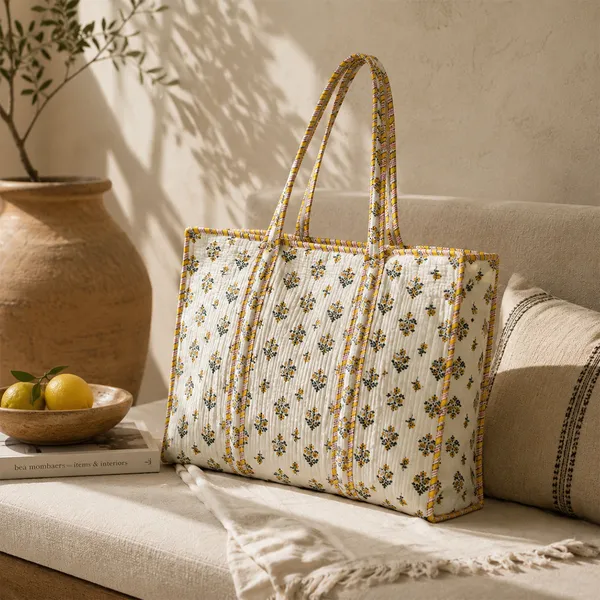 Genda_Phool_Tote_Bag_Ivory_Yellow_Floral_Quilted_Tote_Bag_House_Of_Virasaat