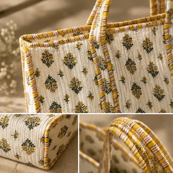 Genda_Phool_Tote_Bag_Ivory_Yellow_Floral_Quilted_Tote_Bag_House_Of_Virasaat