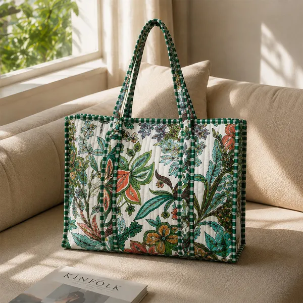 Hariyali_Bagh_Tote_Bag_Ivory_Green_Tropical_Quilted_Tote_Bag_House_Of_Virasaat