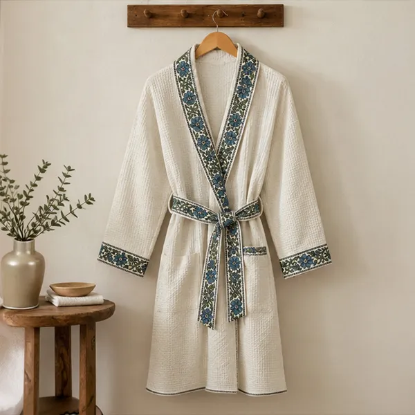 Noor_Bagh_Bathrobe_Ivory_Cotton_Bathrobe_With_Floral_Border_House_Of_Virasaat