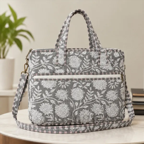 Neel_Bagh_Laptop_Bag_Charcoal_Grey_Floral_Laptop_Bag_With_Shoulder_Strap_House_Of_Virasaat