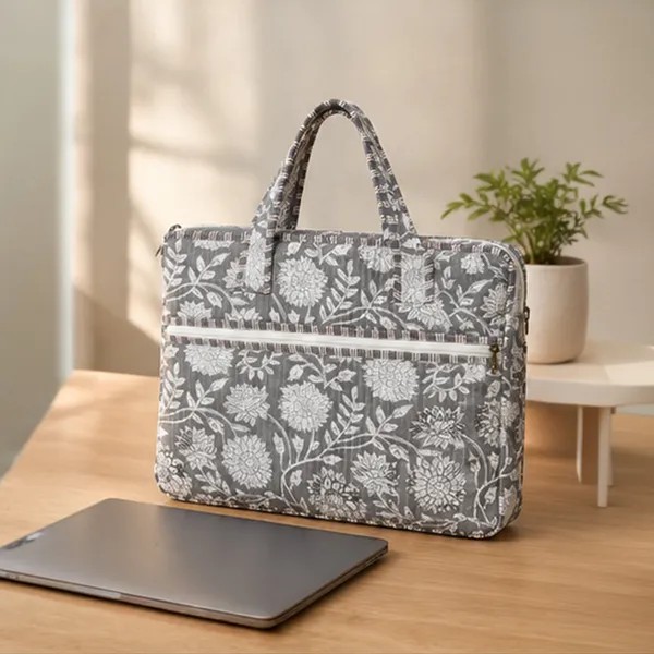 Neel_Bagh_Laptop_Bag_Charcoal_Grey_Floral_Laptop_Bag_With_Shoulder_Strap_House_Of_Virasaat