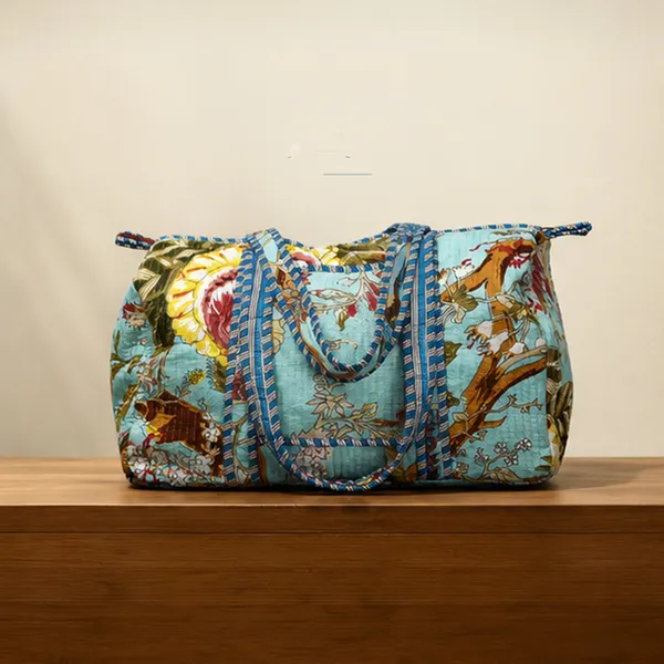 Rangrez_Duffle_Bag_Aqua_Blue_Floral_Weekender_Travel_Duffle_House_Of_Virasaat
