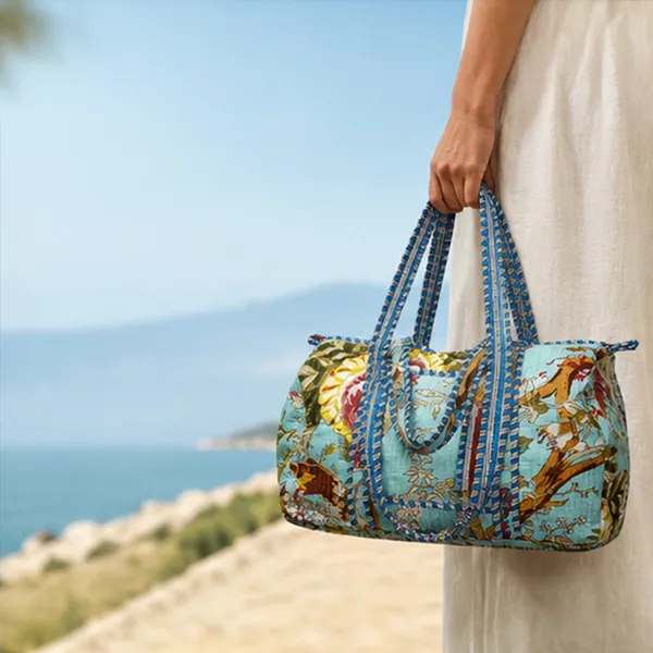 Rangrez_Duffle_Bag_Aqua_Blue_Floral_Weekender_Travel_Duffle_House_Of_Virasaat
