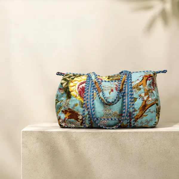 Rangrez_Duffle_Bag_Aqua_Blue_Floral_Weekender_Travel_Duffle_House_Of_Virasaat