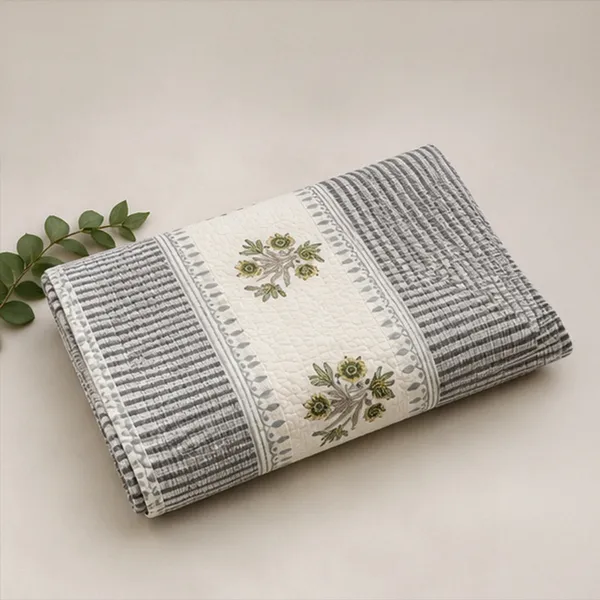 Hara_Bagh_Patchwork_Bedcover_Double_King_Size_Off_White_Slate_Grey_Quilted_Bedspread_With_Green_Guldasta_House_Of_Virasaat