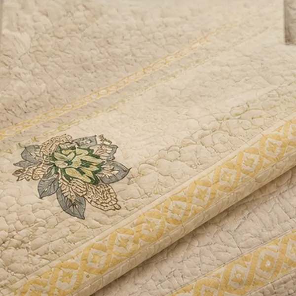 Pista_Lotus_Patchwork_Bedcover_Double_King_Size_Beige_Sage_Green_Quilted_Bedspread_With_Pillow_Covers_House_Of_Virasaat