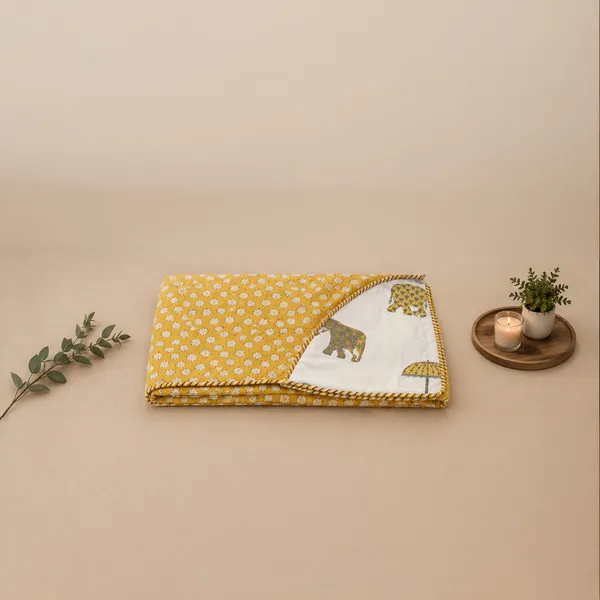 Peeli_Bagh_Elephant_Dohar_Double_90x108_Reversible_3_Layer_Cotton_Mulmul_Ac_Dohar_With_Marigold_Booti_Hathi_Chhatri_Print_House_Of_Virasaat