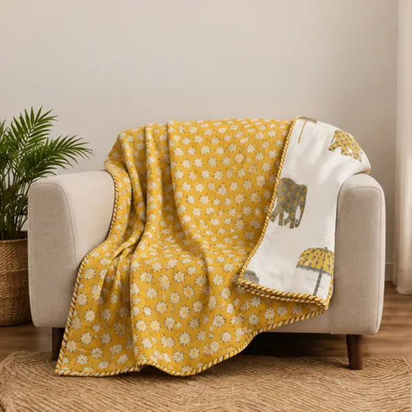 Peeli_Bagh_Elephant_Dohar_Double_90x108_Reversible_3_Layer_Cotton_Mulmul_Ac_Dohar_With_Marigold_Booti_Hathi_Chhatri_Print_House_Of_Virasaat