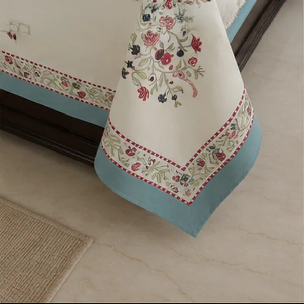 Jaipuri_Floral_Block_Print_Cotton_Bedsheet_With_Teal_Border_100_Pure_Cotton_Bedding_Set
