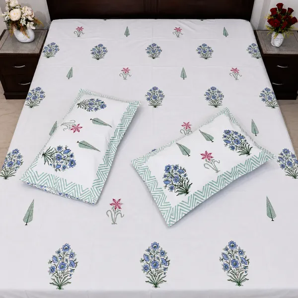 Kesar_Bagh_Hand_Block_Printed_Double_Bedsheet_100_Cotton_Blue_Pink_Lily_Cypress_Garden_Print