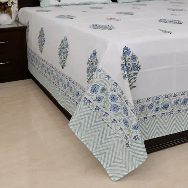 Kesar_Bagh_Hand_Block_Printed_Double_Bedsheet_100_Cotton_Blue_Pink_Lily_Cypress_Garden_Print