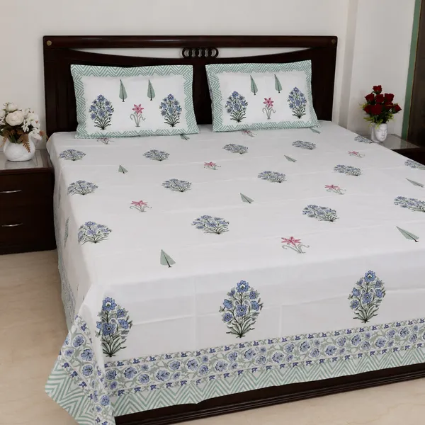 Kesar_Bagh_Hand_Block_Printed_Double_Bedsheet_100_Cotton_Blue_Pink_Lily_Cypress_Garden_Print