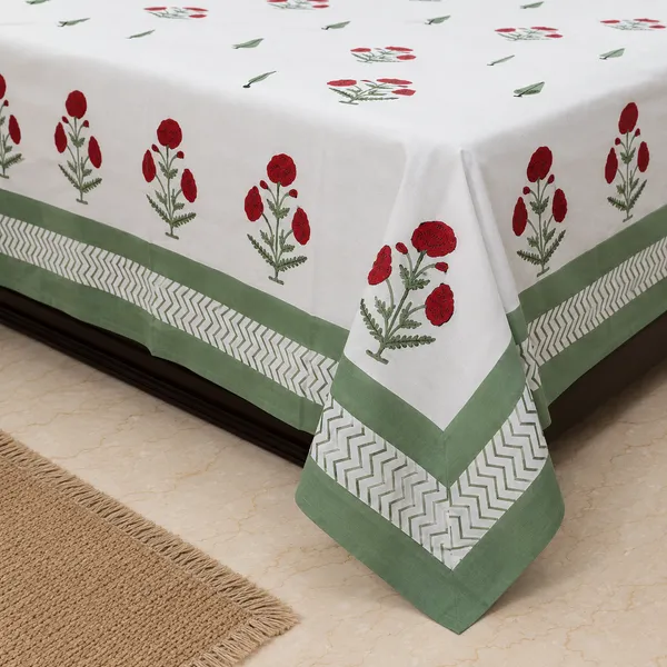Gulnaar_Hand_Block_Printed_Double_Bedsheet_100_Cotton_Bold_Maroon_Floral_With_Sage_Cypress