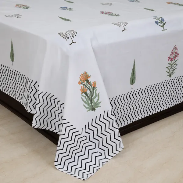 Madhavi_Hand_Block_Printed_Double_Bedsheet_100_Cotton_Wildflower_Meadow_Cypress_Coral_Blue_Mix