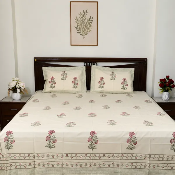 Madhuban_Hand_Block_Printed_Double_Bedsheet_100_Cotton_Dusty_Pink_Carnation_On_Ivory