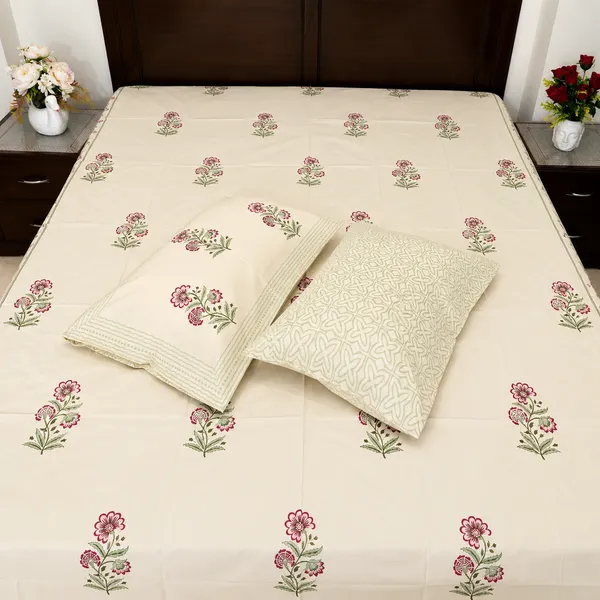 Madhuban_Hand_Block_Printed_Double_Bedsheet_100_Cotton_Dusty_Pink_Carnation_On_Ivory