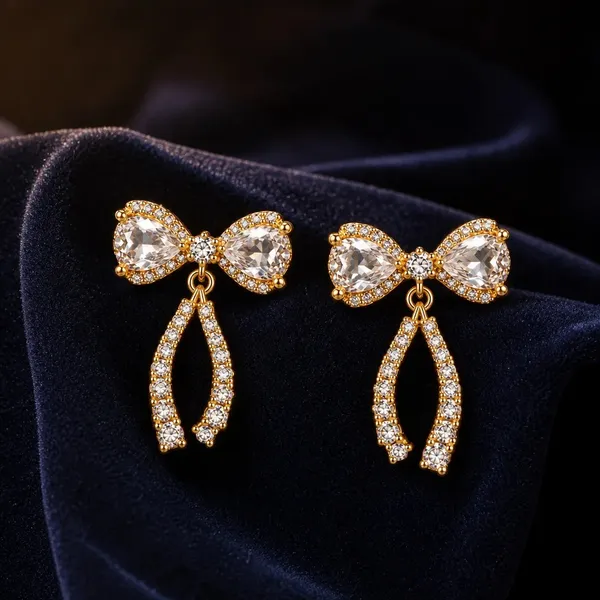 Gold-Tone_Rhinestone_Bow_Drop_Earrings_For_Women