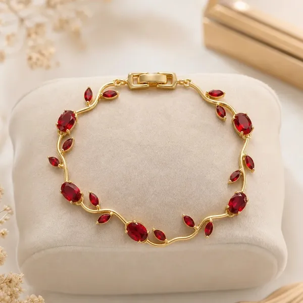 Gold_Anti-Tarnish_Red_Stone_Vine_Link_Bracelet_For_Women