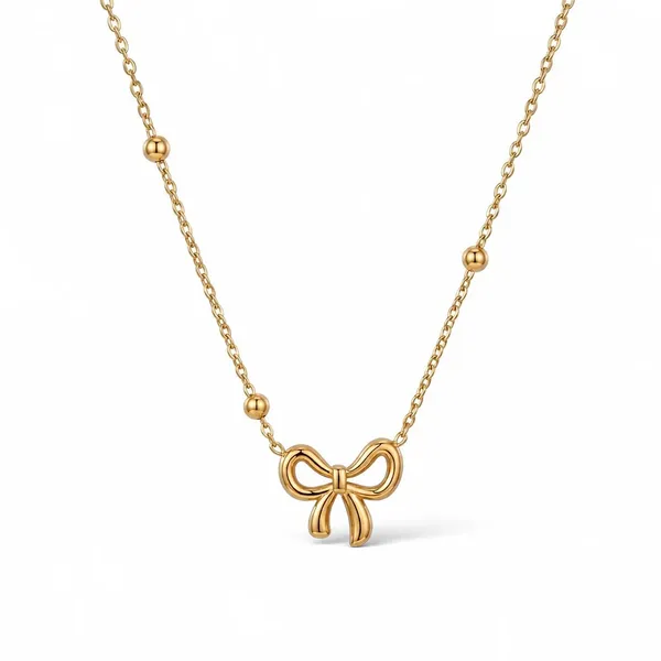 Gold-Tone_Bow_Pendant_Necklace_For_Women