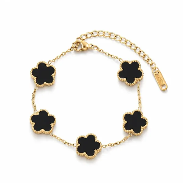 Gold_Tone_Black_Clover_Charm_Bracelet_For_Women