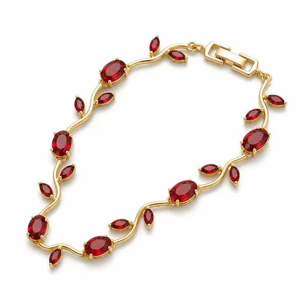 Gold_Anti-Tarnish_Red_Stone_Vine_Link_Bracelet_For_Women