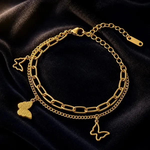Gold_Tone_Layered_Butterfly_Charm_Bracelet_For_Women