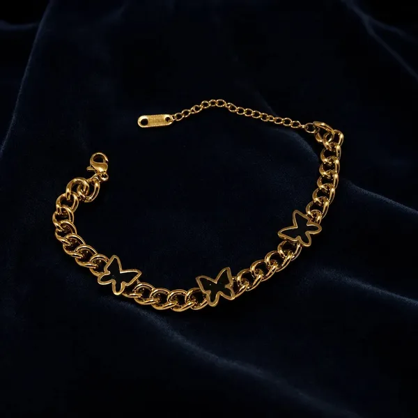 Gold_Anti-Tarnish_Black_Butterfly_Charm_Chain_Bracelet_For_Women