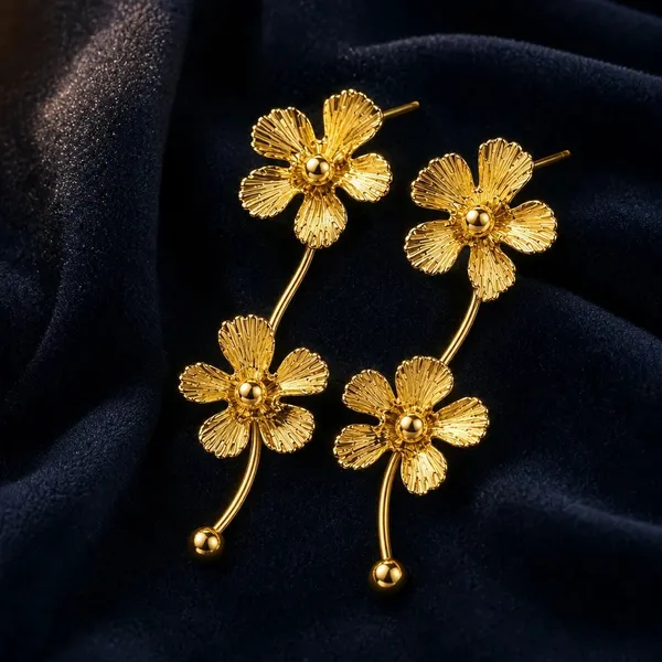 Gold-Toned_Floral_Drop_Earrings_For_Women