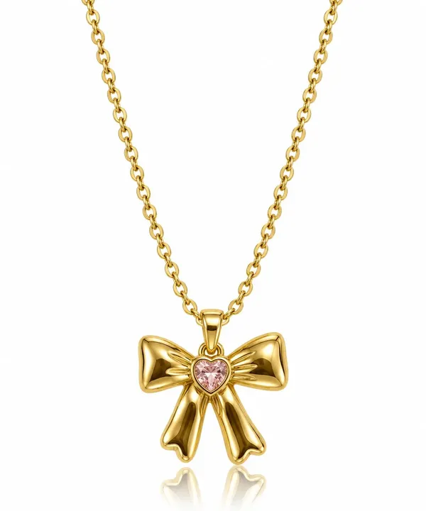 Gold_Tone_Bow_Pendant_Necklace_For_Women