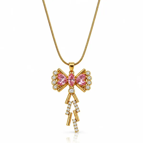 Gold-Tone_Bow_Pendant_Necklace_For_Women