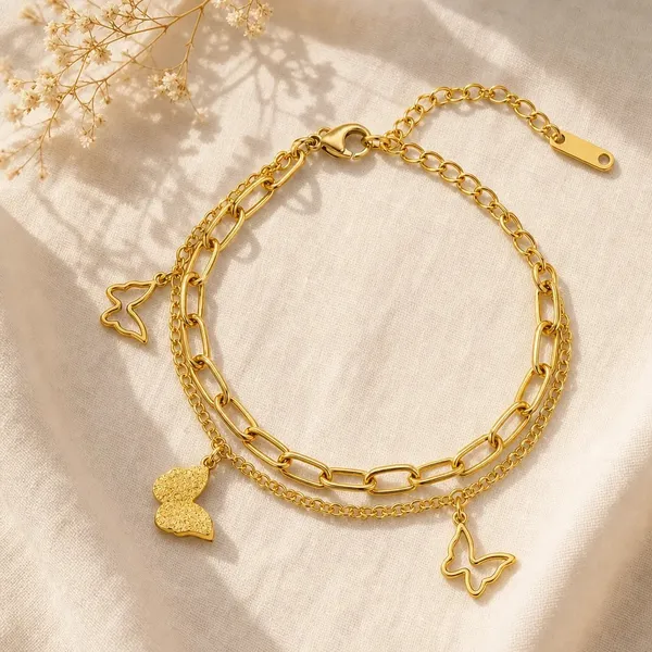Gold_Tone_Layered_Butterfly_Charm_Bracelet_For_Women