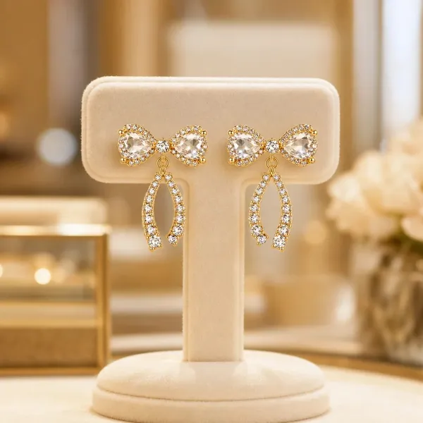 Gold-Tone_Rhinestone_Bow_Drop_Earrings_For_Women