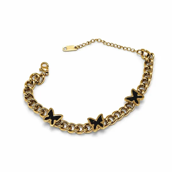 Gold_Anti-Tarnish_Black_Butterfly_Charm_Chain_Bracelet_For_Women