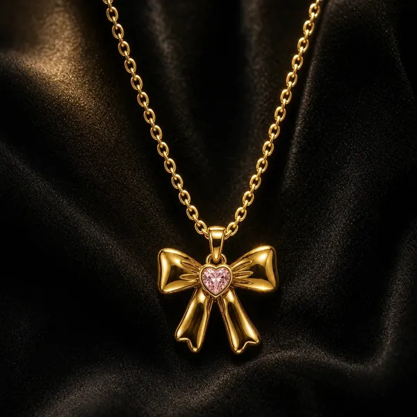 Gold_Tone_Bow_Pendant_Necklace_For_Women