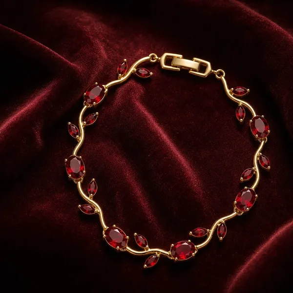 Gold_Anti-Tarnish_Red_Stone_Vine_Link_Bracelet_For_Women