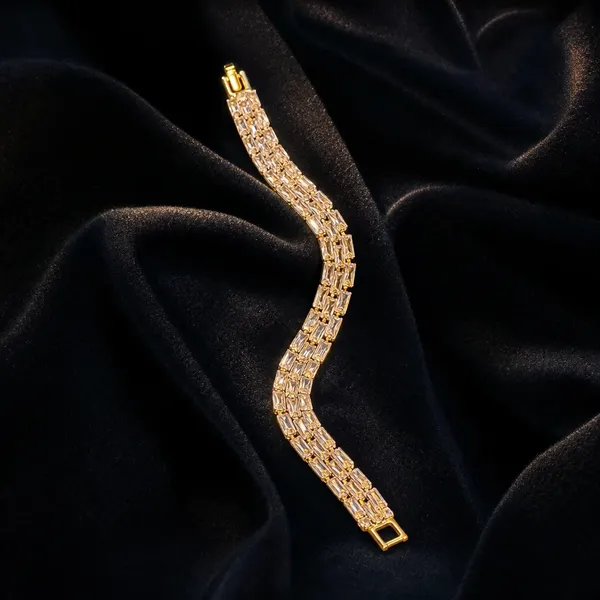 Gold_And_White_Anti-Tarnish_Baguette_Crystal_Geometric_Link_Bracelet_For_Women