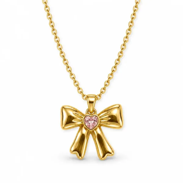 Gold_Tone_Bow_Pendant_Necklace_For_Women