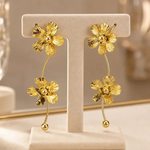 Gold-Toned_Floral_Drop_Earrings_For_Women