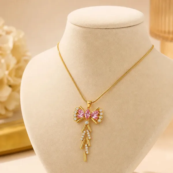 Gold-Tone_Bow_Pendant_Necklace_For_Women