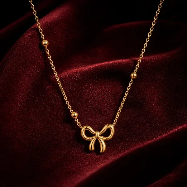 Gold-Tone_Bow_Pendant_Necklace_For_Women