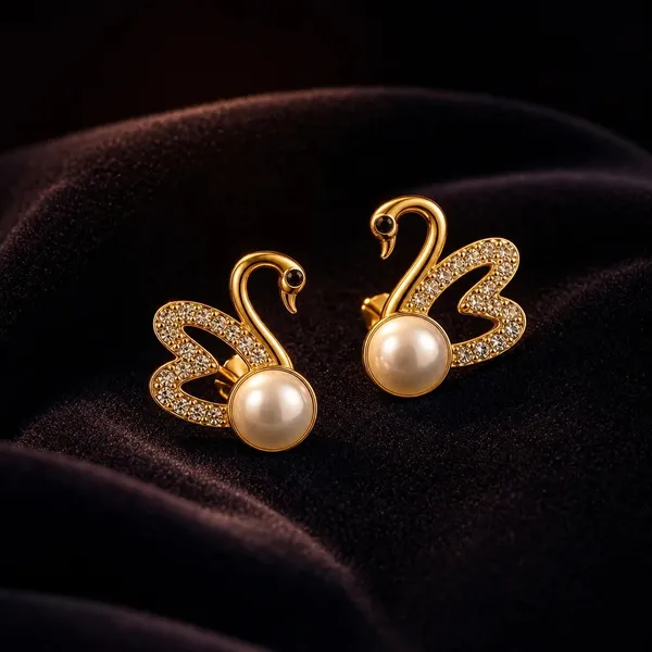 Gold_Tone_Swan_Stud_Earrings_For_Women