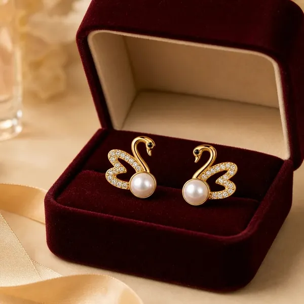 Gold_Tone_Swan_Stud_Earrings_For_Women