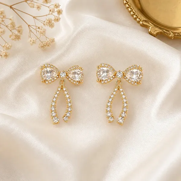 Gold-Tone_Rhinestone_Bow_Drop_Earrings_For_Women