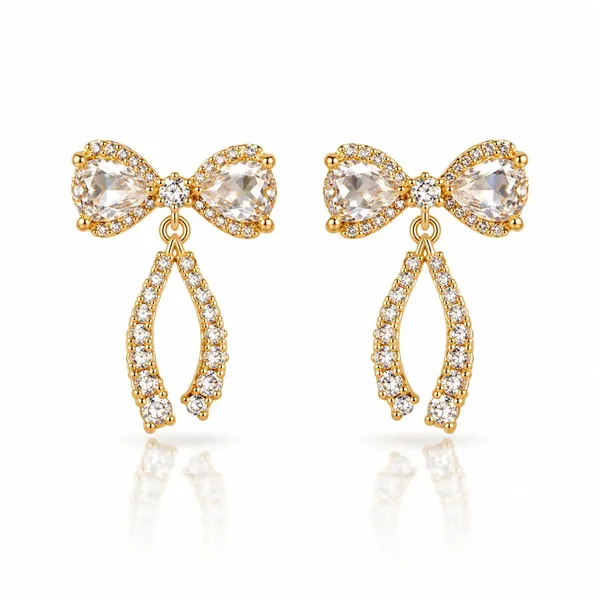 Gold-Tone_Rhinestone_Bow_Drop_Earrings_For_Women